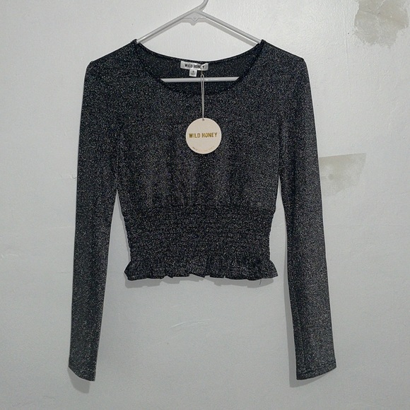 Wild Honey Tops - NWT Size S Wild Honey Silver Metallic Long Sleeve Crop Top